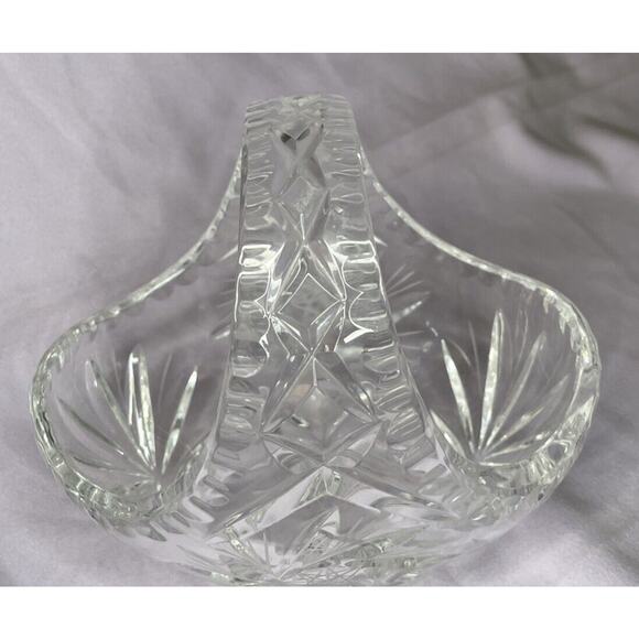 Caesar Bohemia Crystal 6" Hand Cut Basket Czech Republic Etched Whirling Stars - Picture 2 of 4
